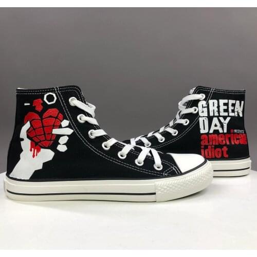 Wen Original Sneakers Design Custom Hand Painted Shoes Green Day American Idiot Men Womens High Top Black Canvas Sneakers