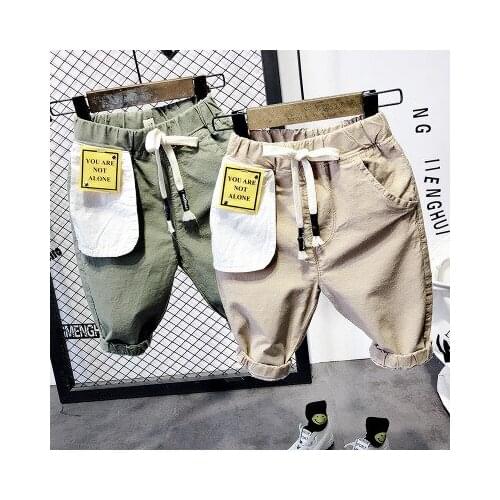 Summer Boys Active Shorts Children Cotton Elastic Waist Pants Toddler Kids Knee Length Beach Pants Solid Color Baby Boys Clothes