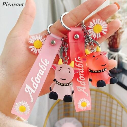 Cute Cartoon Calf Keychain Pendant Creative Personality Transparent Silicone Key Accessory Bag Pendant
