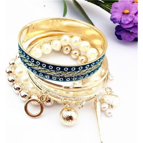 Euro style Multi layer woven bead bracelets hanging with bangles