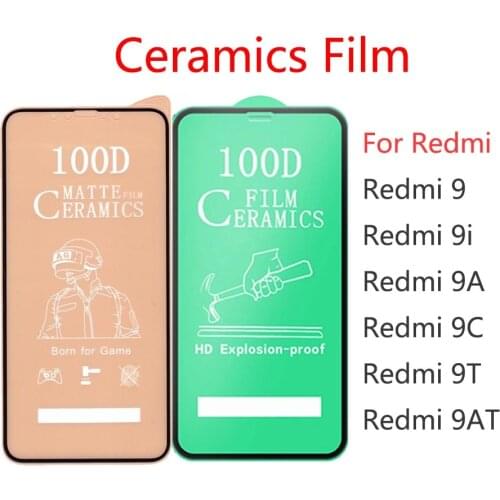 50Pcs\Lot 100D Full Cover Soft Ceramic Tempered Glass For Xiaomi Redmi 9 9i 9A 9C 9T 9AT Screen Protector Film