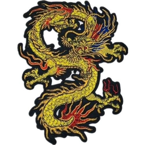 New Arrival Golden Chinese Dragon Embroidery Parches Patch Sew On Clothes Punk Style Applique for DIY Clothing Accessory Patch