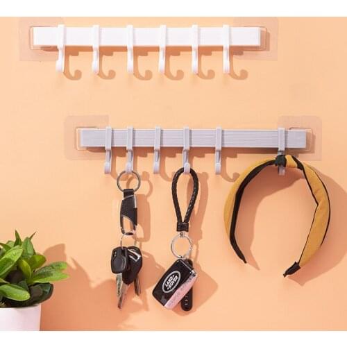 6 Hooks Wall Hanging Hook Rack Kitchen Kitchenware Towel Hook Hanger for Wall Door Back Kitchen Bathroom Organizer Self Adhesive