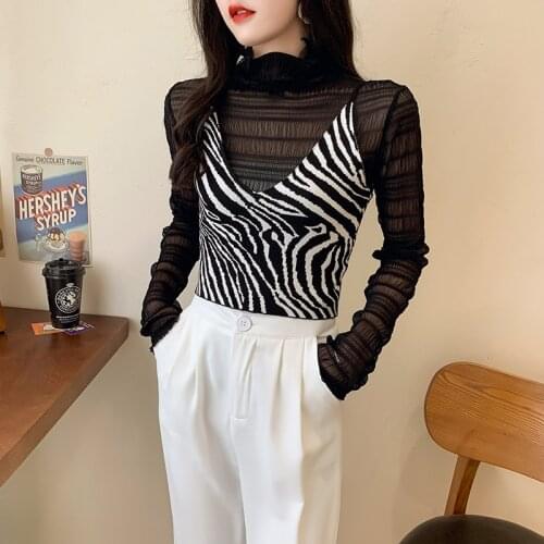 Real Shot 2021 New Zebra In Summer Wear With Suspender Slim Bottomed Blouse Womens Knitted Vest Womens Foreign Style