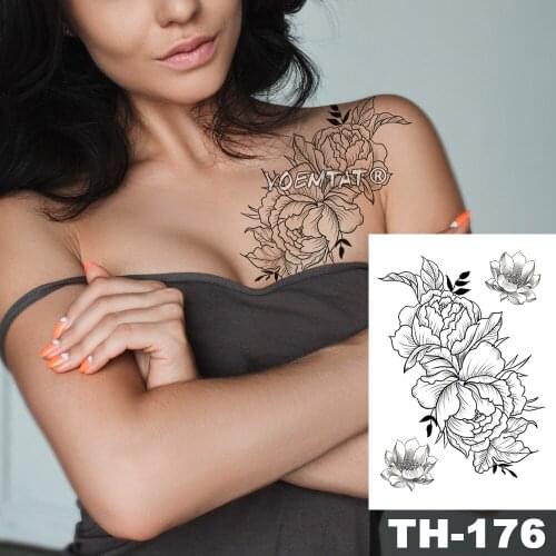 Sexy Flower Temporary Tattoos For Women Body Art Painting Arm Legs Tattoos Sticker Realistic Fake Black Rose Waterproof Tattoos