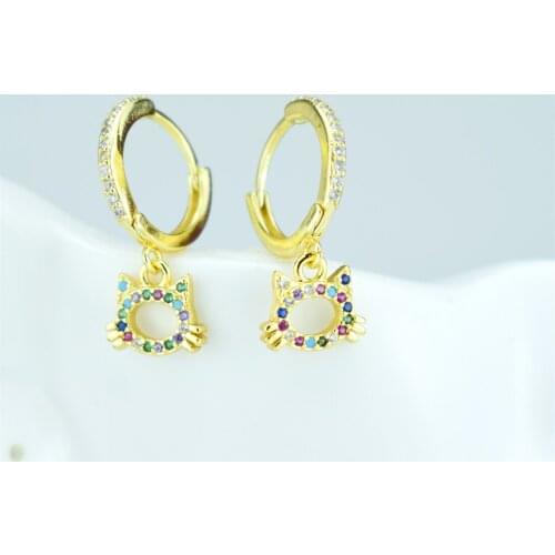 Hollow kitty earrings cute pet earrings female girl heart pave colored cubic zircon earrings girl birthday gift
