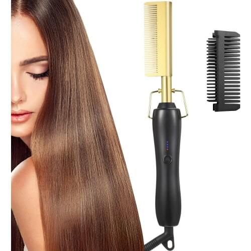 Portable Electric Heating Comb Hair Straightener Multifunctional Copper Brush Anti-Scald Beard Heated Comb for Flat Iron Curlers