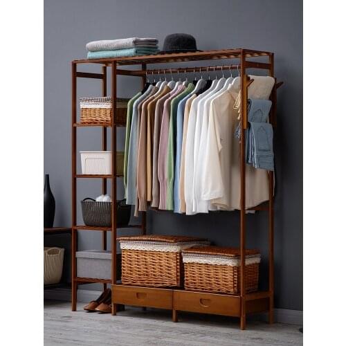 Simple coat rack with drawer design multi-functional convenient practical solid wood bedroom hanger bearing strong Cabinet floor