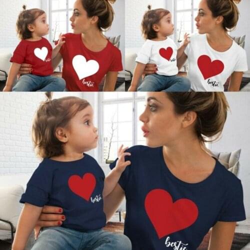 Family Mother and Daughter Matching Clothes T-Shirt Heart Printed Tops Blouse