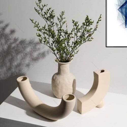 Nordic Home Decoration Art Vase Ornaments White Vegetarian Ceramic Flower Pot Flower Arrangement Decoration Artware Crafts