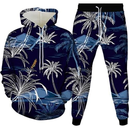 Men Two Outfits Colorful Vortex Line Pattern Tree Printed Autumn Tracksuit Hoodies Trousers Casual Suit 2 Piece Woman Set