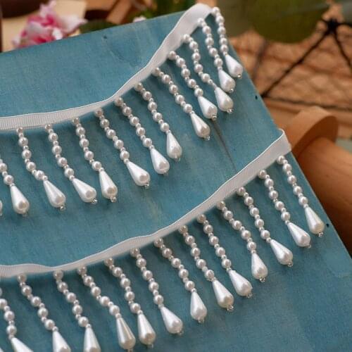 Handmade DIY Clothes Decoration Lace Trim Clothing Accessories Beading Lace Collar White Pearl Lace Tassel Beads