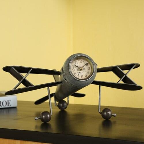 Retro decoration creative aircraft model shop decoration home decor crafts Furnishing iron airplane clock plane figurine gift