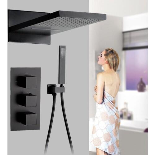 Dark outfit intelligent thermostat shower set into the wall shower flower is aspersed full black copper falls zechariah