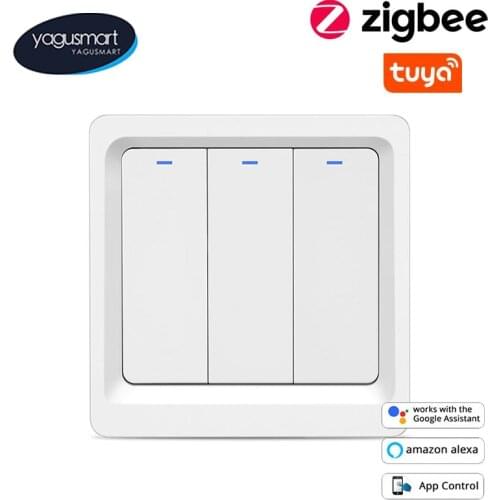 Yagusmart Tuya Zigbee Smart Switch 3 Gang Wall Push Light Switch No Neutral Required APP Alexa Google Home Voice Control