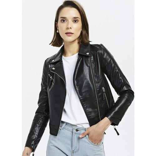 Womens Fashion Autumn Faux PU Leather Jacket Coat Biker Motorcycle Ladies Streetwear Zipper Korean Outwear Clothes Veste Femme