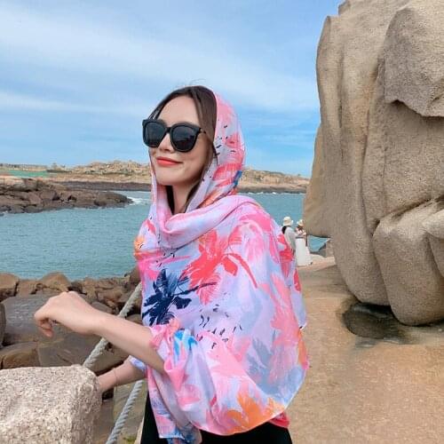 Bright Color Leaf Printed Cotton Feelings Headscarf For Women Soft Ladies Scarf Shawl Tassel Neck Wraps 180x90cm