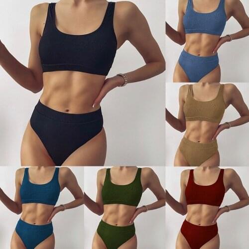 2021 New Fashion Ladies Solid Color Swimsuit Sexy Multicolor Small Pit Strip U-neck High Waist Split Swimsuit Swimsuit Bikini