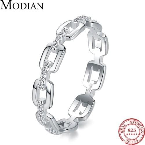 Modian Fashion Geometric Clear CZ Ring Real 925 Sterling Silver Exquisite Stackable Finger Rings For Women Statement Jewelry