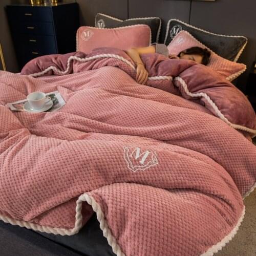 Dark Gray Winter Flannel 1pcs Quilt Cover 2pcs Pillowcase Soft Worm Coral Fleece Comforter Cover Thickening Warm Bedding Set