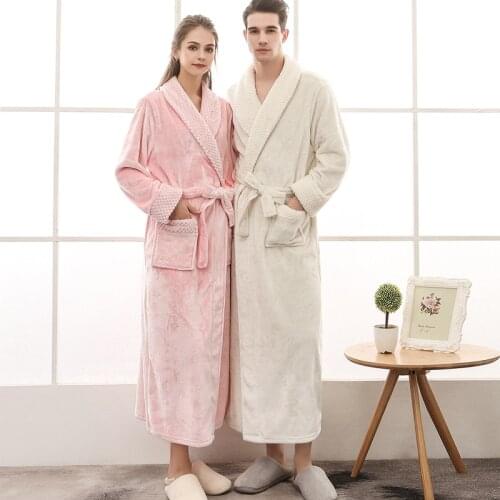 Men Women Winter Extra Long Thicken Grid Flannel Warm Bath Robe Luxury Soft Thermal Bathrobe Mens Dressing Gown Male Sexy Robes