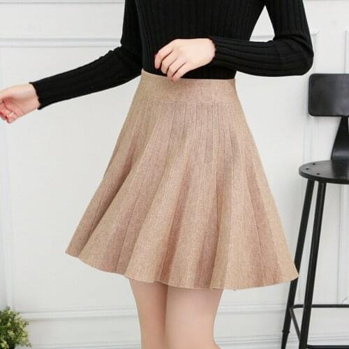 Limiguyue Winter Women Knit Skirt Sweet Short Pleated Skirts High Waist A Line Mini Skirt Short Stretch Knitted Faldas Girl K072
