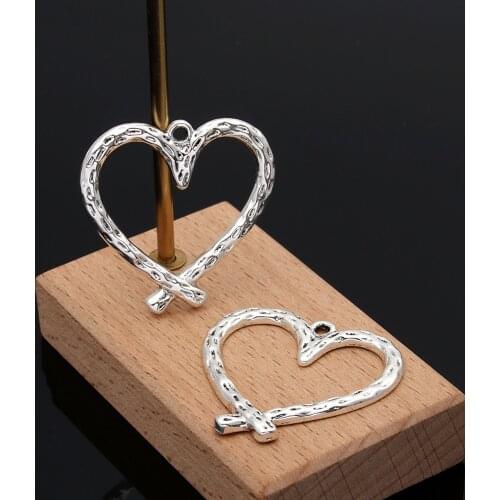 10pcs Silver Color Hollow Heart Shaped Charms Original Love Pendant Ornaments Necklaces Jewelry Supplies 34x33.5mm A3426