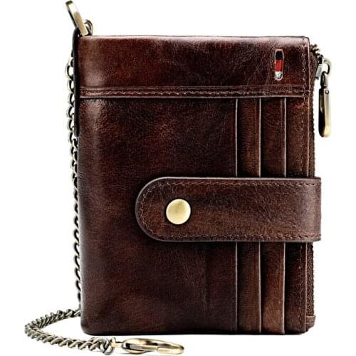 100% Genuine Leather Rfid Wallet Men Crazy Horse Wallets Coin Purse Short Male Money Bag Mini Walet High Quality Boys