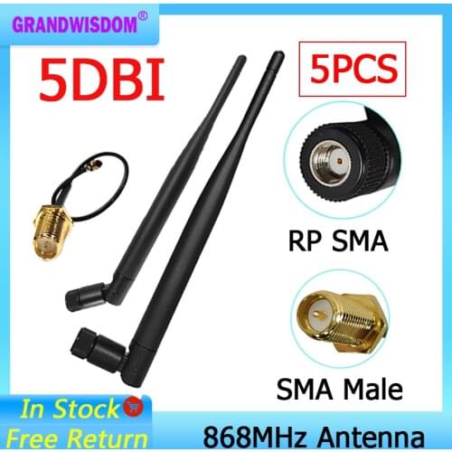 5pcs 868MHz 915MHz Antenna 5dbi RP-SMA Connector GSM 915 MHz 868 MHz antena antenne waterproof+21cm SMA Male /u.FL Pigtail Cable