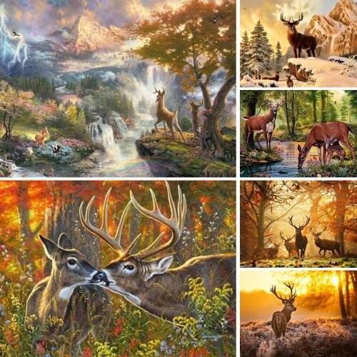 5D Diy Diamond Painting Deer Animals Cross Stitch Kits Full Drill Embroidery Elk Landscape Mosaic Art Picture of Rhinestones