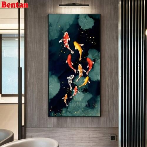 Full Square Round drill Diamond painting DIY Golden fish carp koi lotus Diamond embroidery mosaic Cross stitch Rhinestone decor