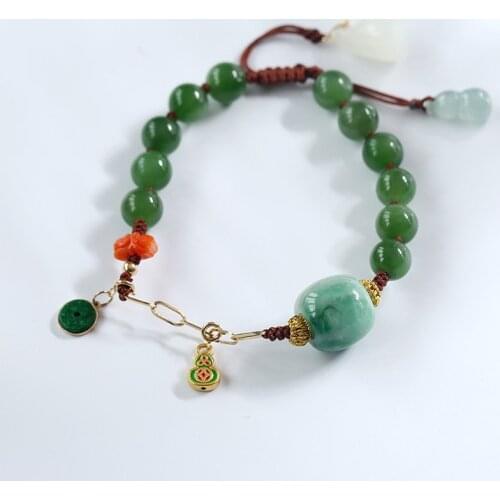 Natural Jasper Bracelet Hand-Woven 18K Chain Jade Small Gourd Jade Passepartout With Coral Accessories, Bracelets, Jewelry