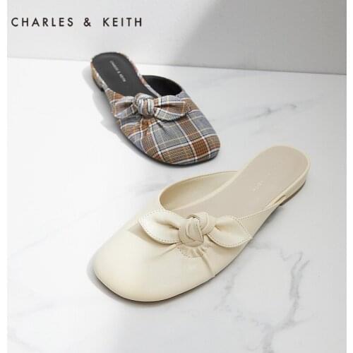 CHARLES＆KEITH New Arrival for Summer 2021 CK1-70920074 Ladies bow-decorated flat-heel slippers