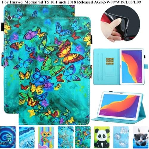 Cute Panda Cat Owl Tablet for Huawei MediaPad Media Pad T5 T 5 10 10.1 Case Flip Cover for Funda Huawei MediaPad T5 Case Kids