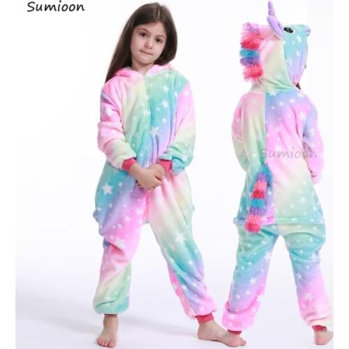 Children Pajamas Kigurumi Girls Unicorn Cosplay Panda Onesie Kids Costume Boy Sleepwear Winter Flannel Baby Licorne Pyjamas Kids