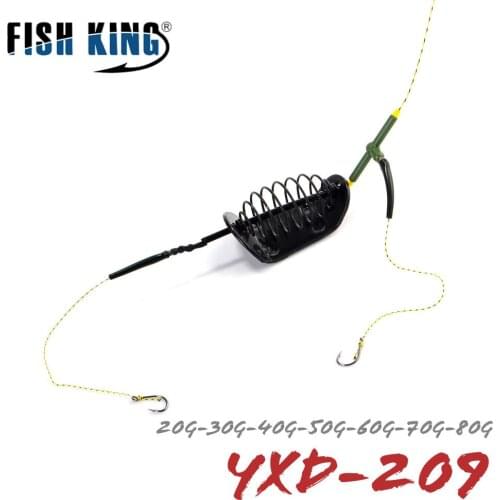 FISH KING 20g-80g Metal Carp Fishing Hair Rigs Sinker Bait Cage Europe Feeder Fishing Group With Barbed Carp Bait Holder Hook