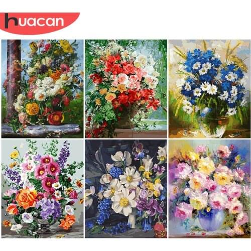 HUACAN DIY Painting By Number Flower Drawing On Canvas Pictures By Numbers Kits Hand Painted Paintings Flowers Gift Home Decor