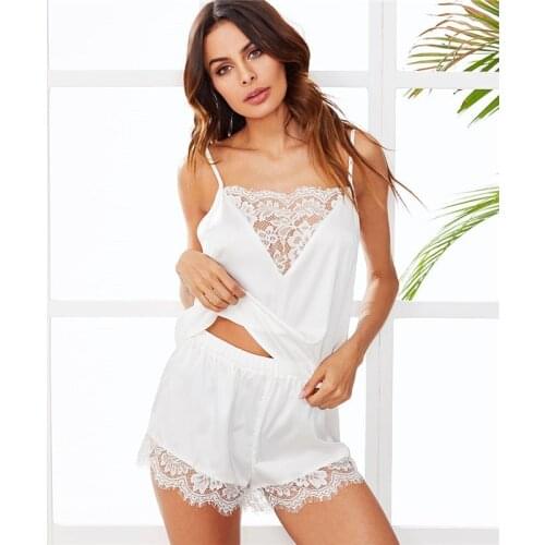 Short Pants Pijama Mujer Large Size Homewear Xxxl 2021 Womens Pajamas Lingerie Pyjamas Suit Silk Satin Lace Cami Top