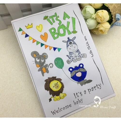 AlinaCraft BOY metal Cutting dies with stamps Transparent Silicone clear animal welcome baby party scrapbook album paper card