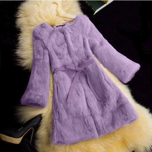 Fashion luxury womens fur coat 2019 autumn winter 100% rabbit fur coat in long round neck slim female fur coat chaqueta mujer