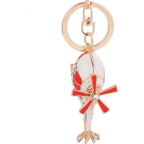 Fashion Helicopter Cartoon Keychain Women Fight Plane Rhinestone Keychain Bag Pendant Jewelry LX7029