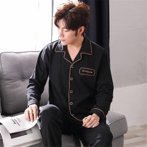 Lapel pajamas mens spring and autumn cotton long-sleeved cardigan plus size home service suit bath robe men kimono hombre