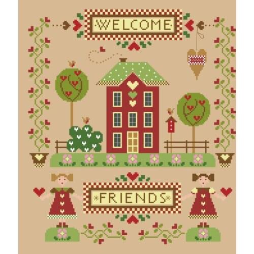 Welcome friends cross stitch kit cartoon design cotton silk thread 14ct 11ct linen flaxen canvas embroidery DIY needlework