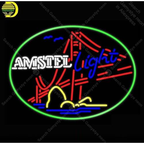 NEON SIGN For Amstel Light Golden Gate Bridge NEON Bulbs Signs Lamp GLASS Tube Decor Room Wall Club Room Handcraft Beer Bar Sign