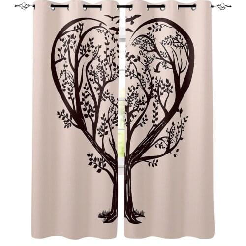 Trees Love Heart Shape Window Curtains Home Decor Bedroom Curtains Kitchen Door Drapes Curtains for Living Room