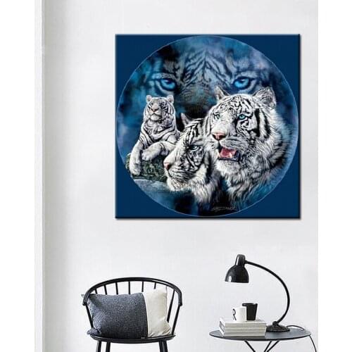 Full Square/Round Mosaic 5D DIY Diamond Painting White tiger pictures of Rhinestones Diamond embroidery home decoration FG1704