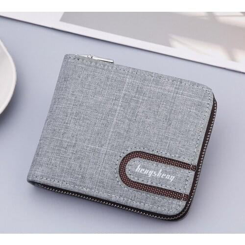 Casual Mens Short Wallet Canvas Solide Short Wallets Men Zipper Vintage Male Purse Coin Pouch Multi-functional Cards Wallet