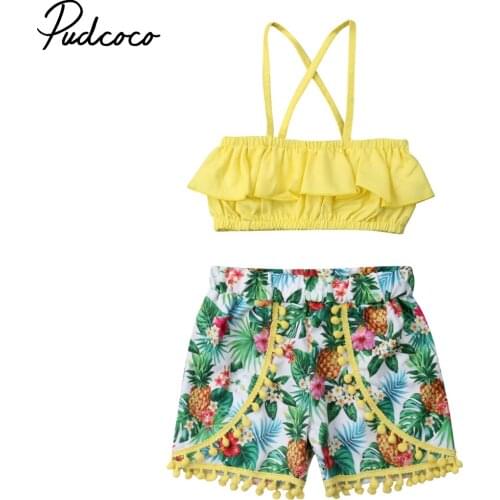 Pudcoco Toddler Baby Girl Clothes Ruffle T-Shirt Tops Floral Shorts Holiday Summer Outfits Children Clothing Set 2-7Y
