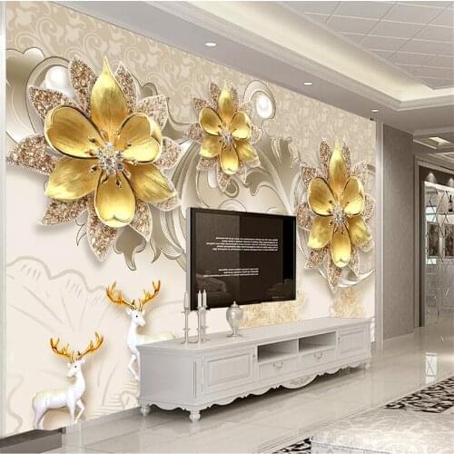 Papel De Parede Luxury European Jewelry Flower Photo Wallpaper Mural For Living Room Bedroom Wall Backdrop 3D Wall Cloth Tapety