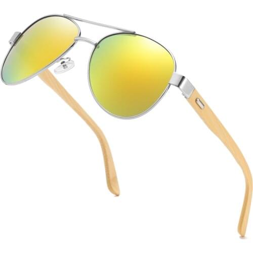 Wood Bamboo pilot Sunglasses Men Wooden metal Women pilot Brand Designer Mirror Original Sun Glasses drive retro de sol